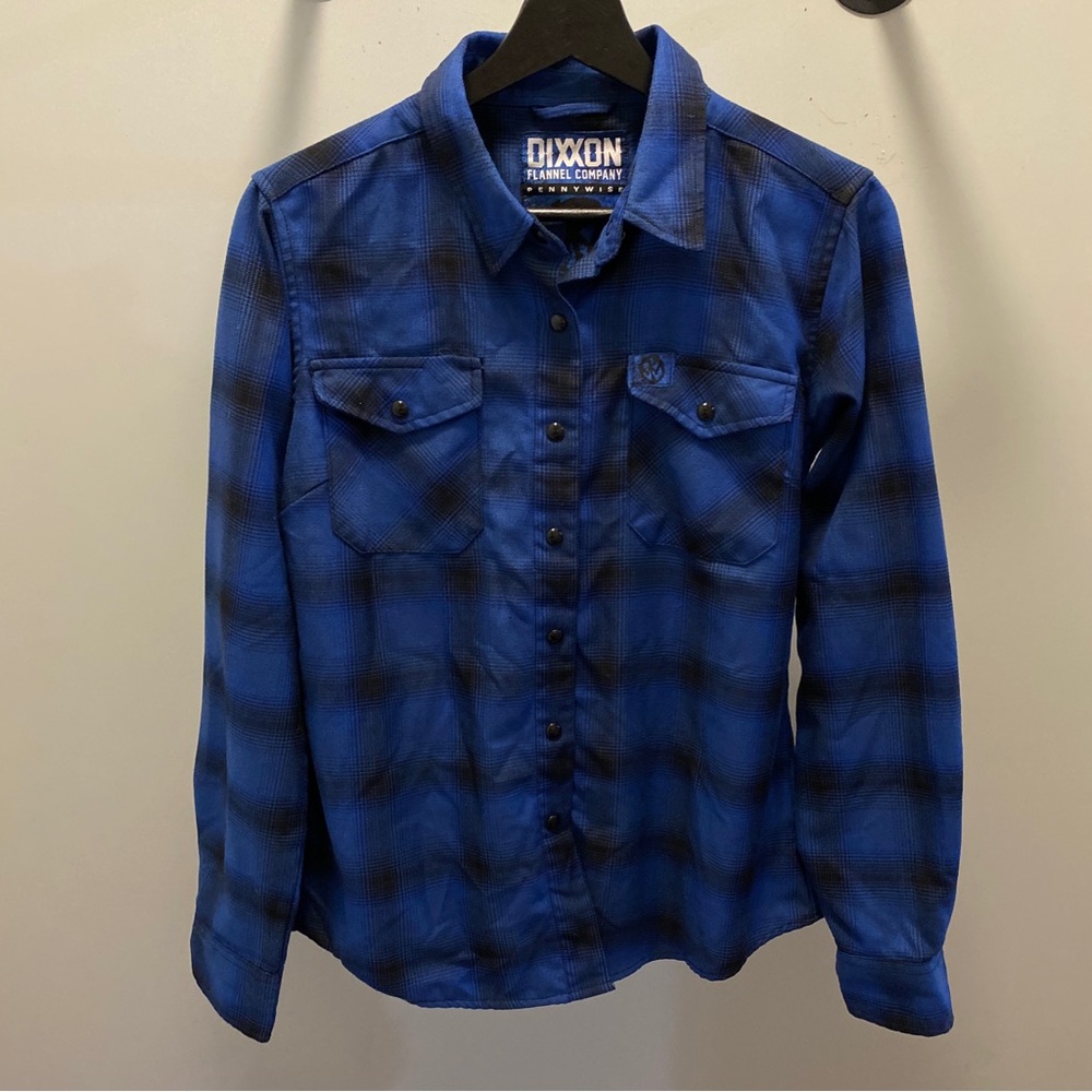 Dixxon Pennywise Flannel Shirt Women’s Medium Blue Black Plaid Pearl Snap Button